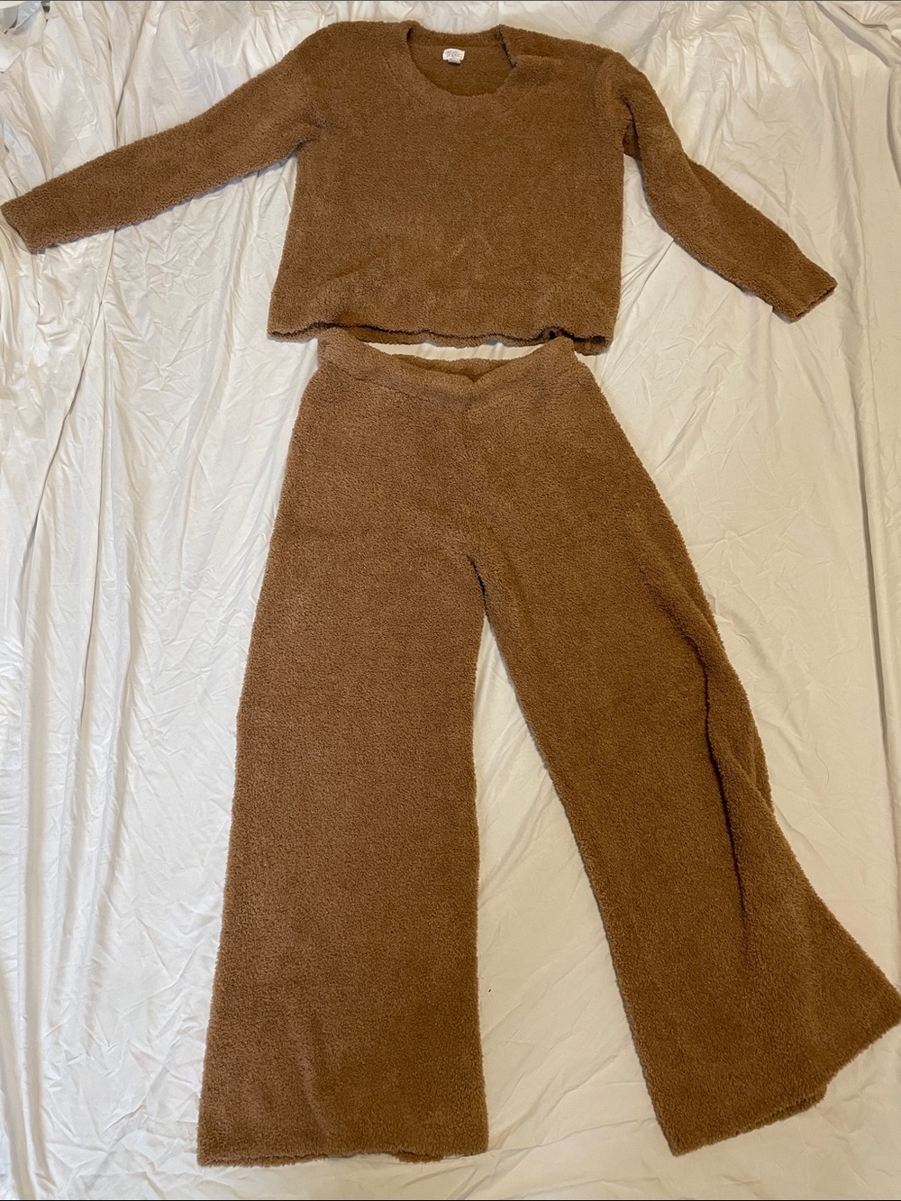 stars above Brown Plush Wide-Leg Lounge Pants